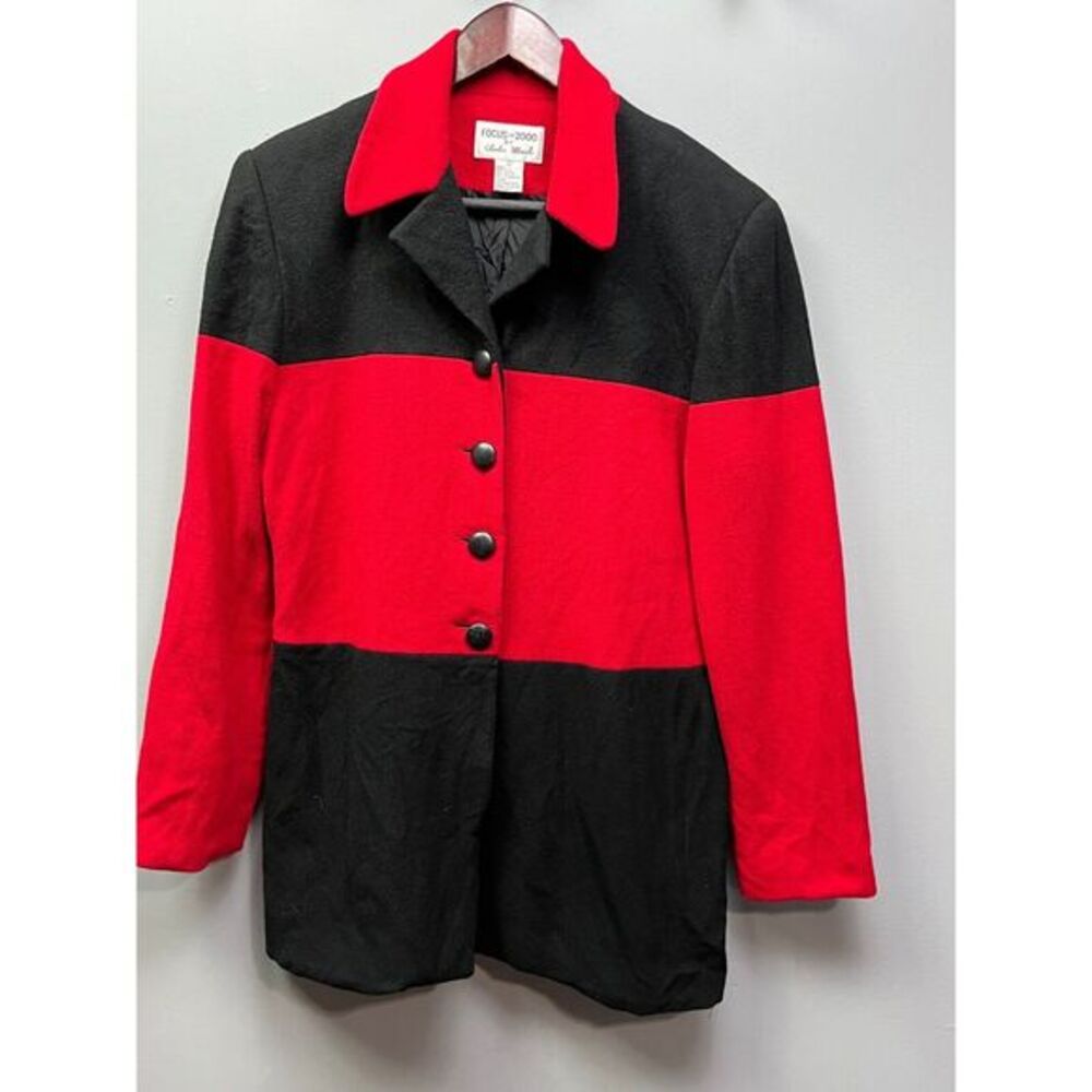 Focus 2000‎ Jacket Womens 10 Red Black striped wool Cashmere blend button front